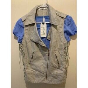 Mur Mur Khaki Vest 100% Linen Zip Up